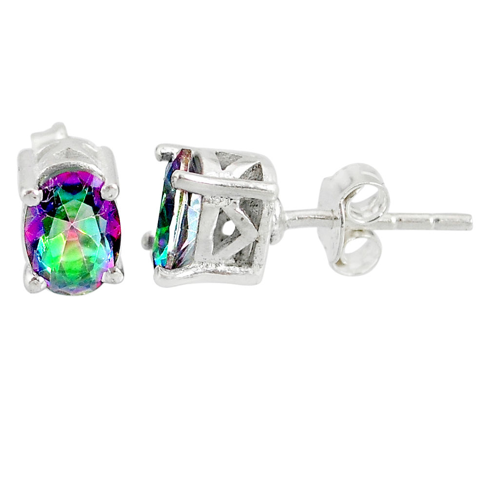 3.09cts multi color rainbow topaz 925 sterling silver stud earrings r87438