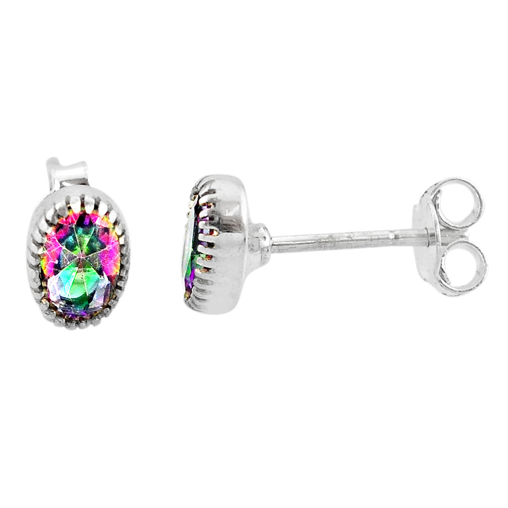 1.89cts multi color rainbow topaz 925 sterling silver stud earrings r87506