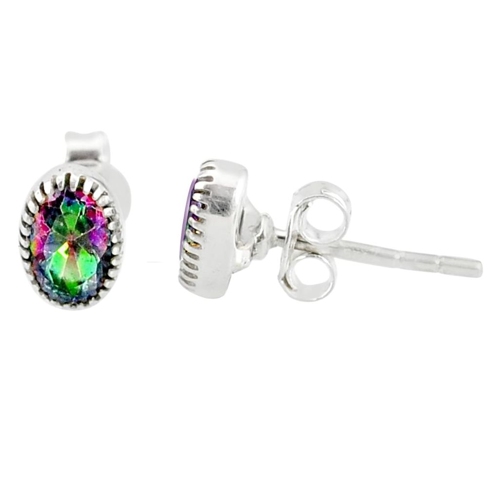 2.39cts multi color rainbow topaz 925 sterling silver stud earrings r87521