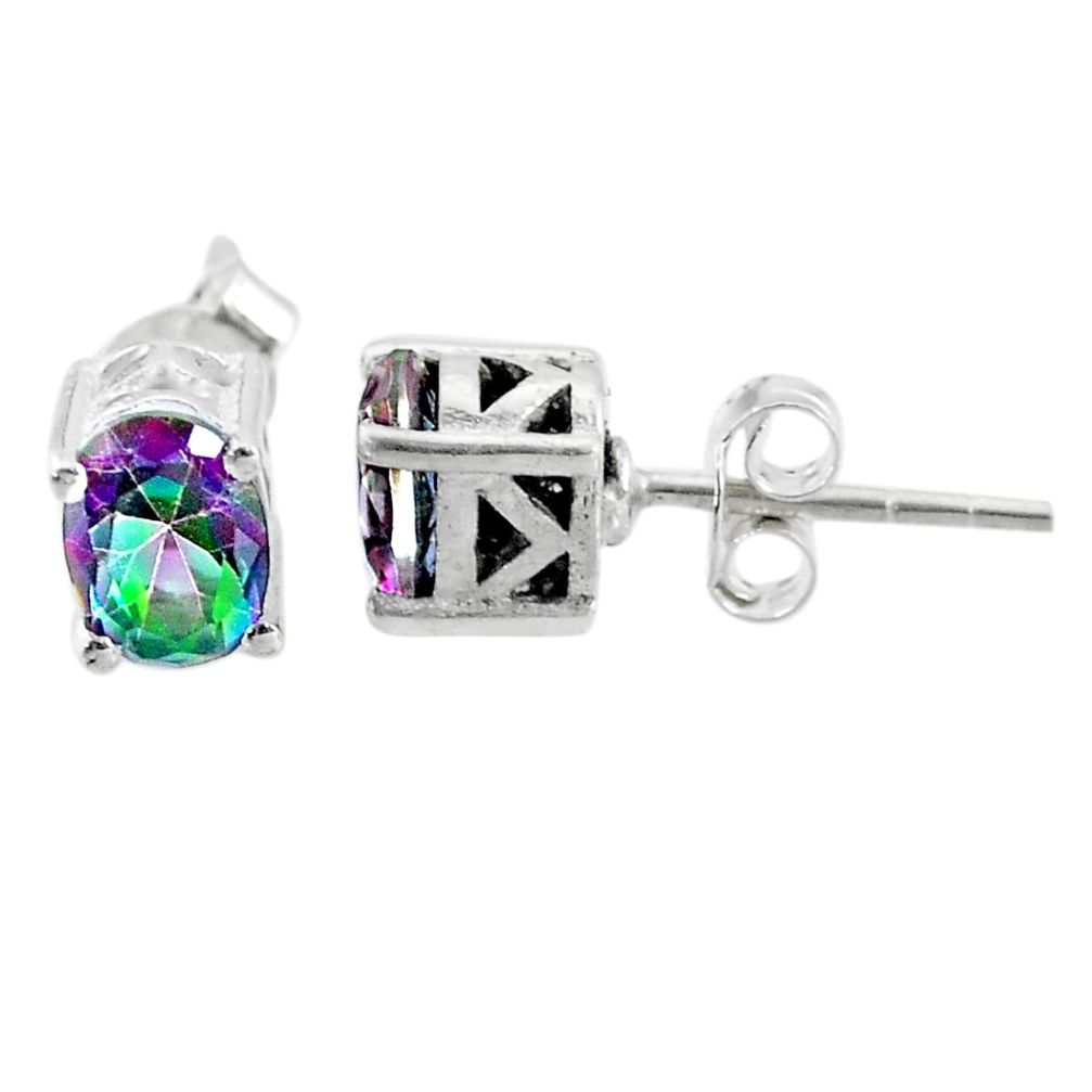 2.99cts multi color rainbow topaz 925 sterling silver stud earrings t16268