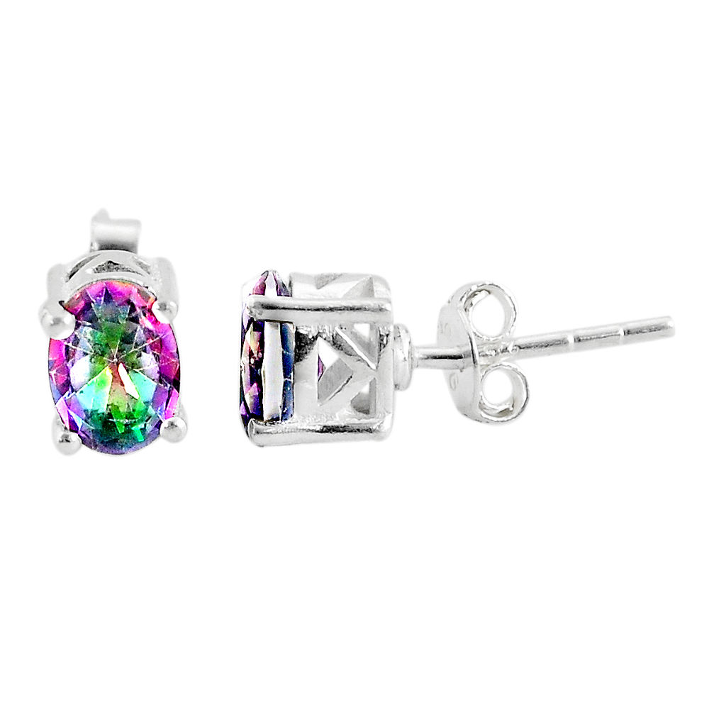 3.04cts multi color rainbow topaz 925 sterling silver stud earrings t4853