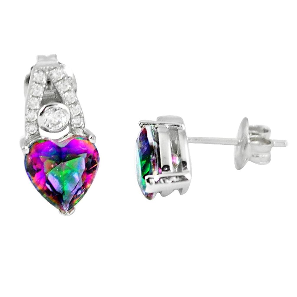 Multi color rainbow topaz heart topaz 925 sterling silver stud earrings c10553
