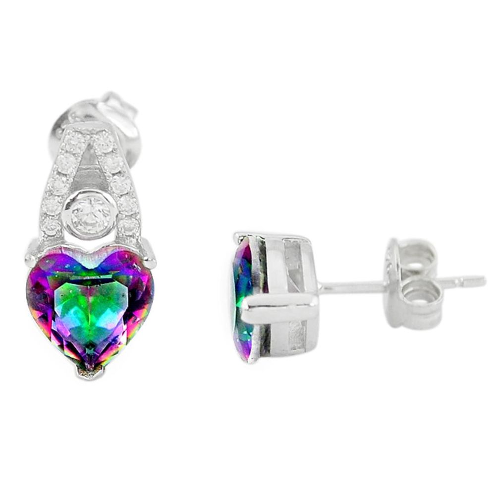 Multi color rainbow topaz topaz 925 sterling silver stud heart earrings c23016