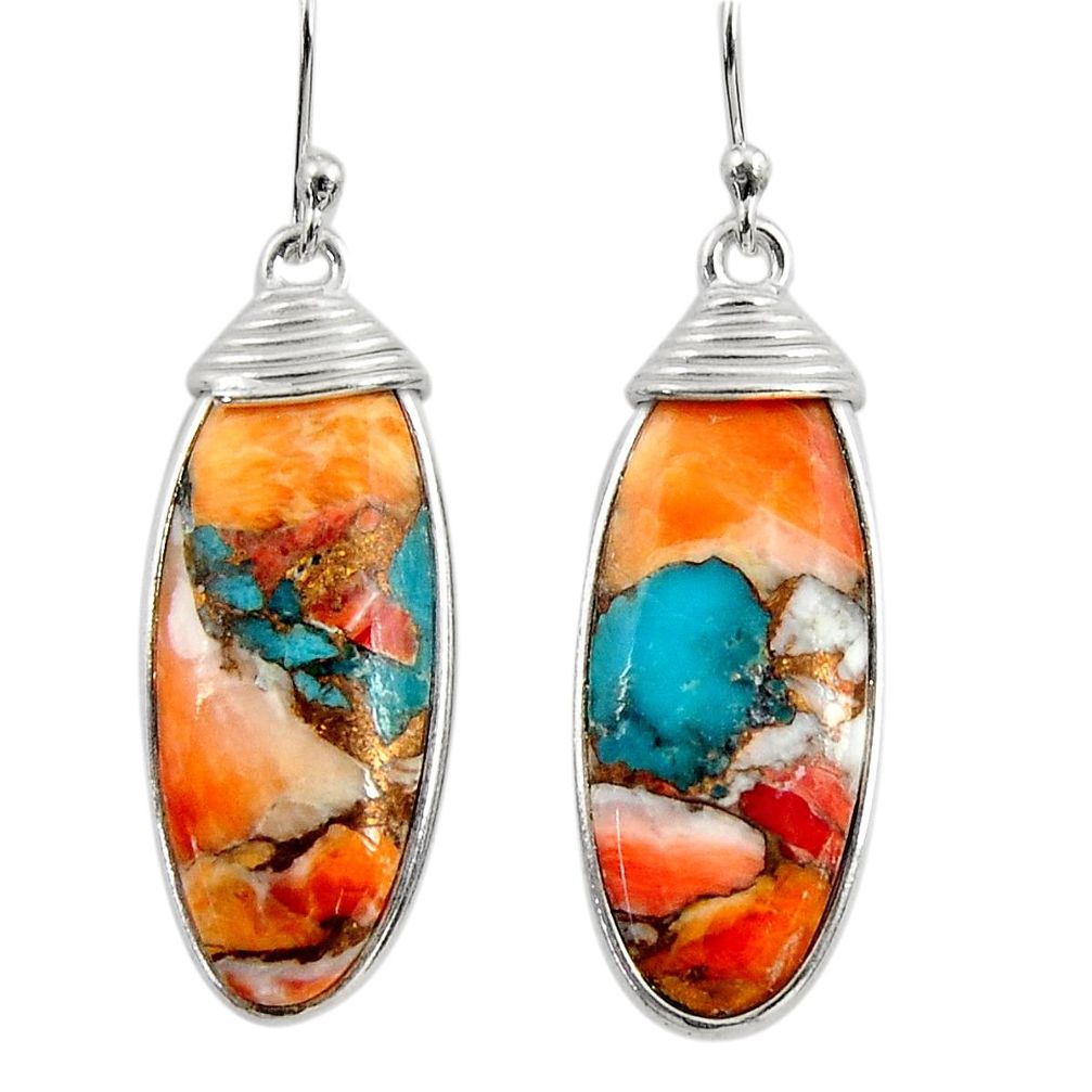 16.41cts multi color spiny oyster arizona turquoise 925 silver earrings r29302