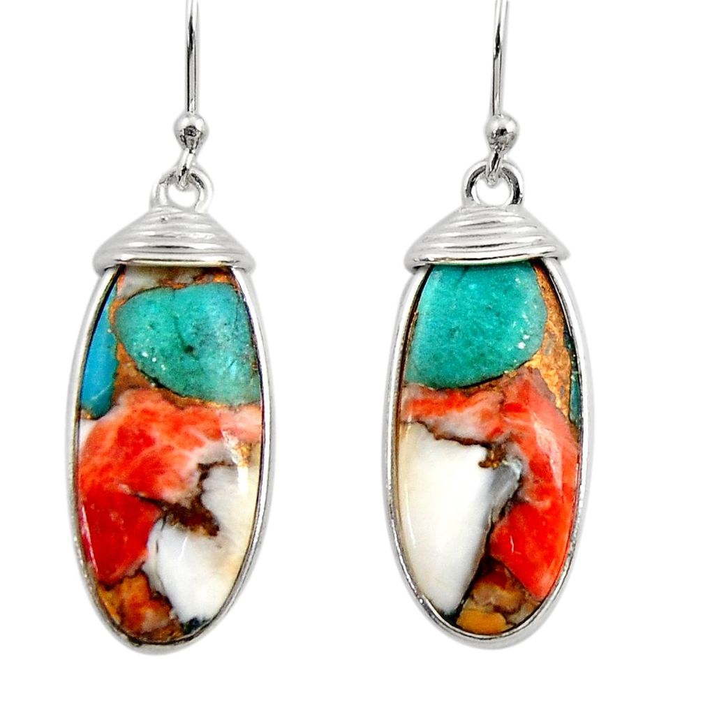 15.32cts multi color spiny oyster arizona turquoise 925 silver earrings r29308