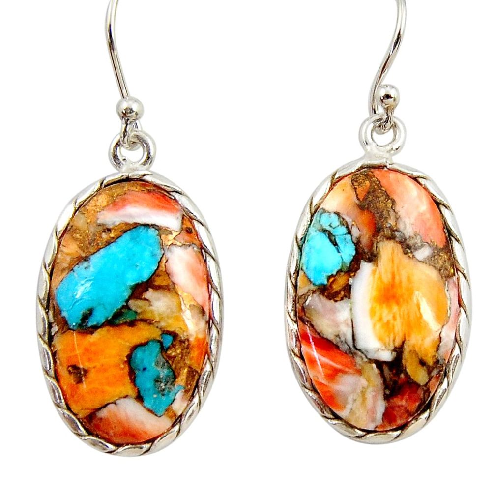 16.88cts multi color spiny oyster arizona turquoise 925 silver earrings r29312