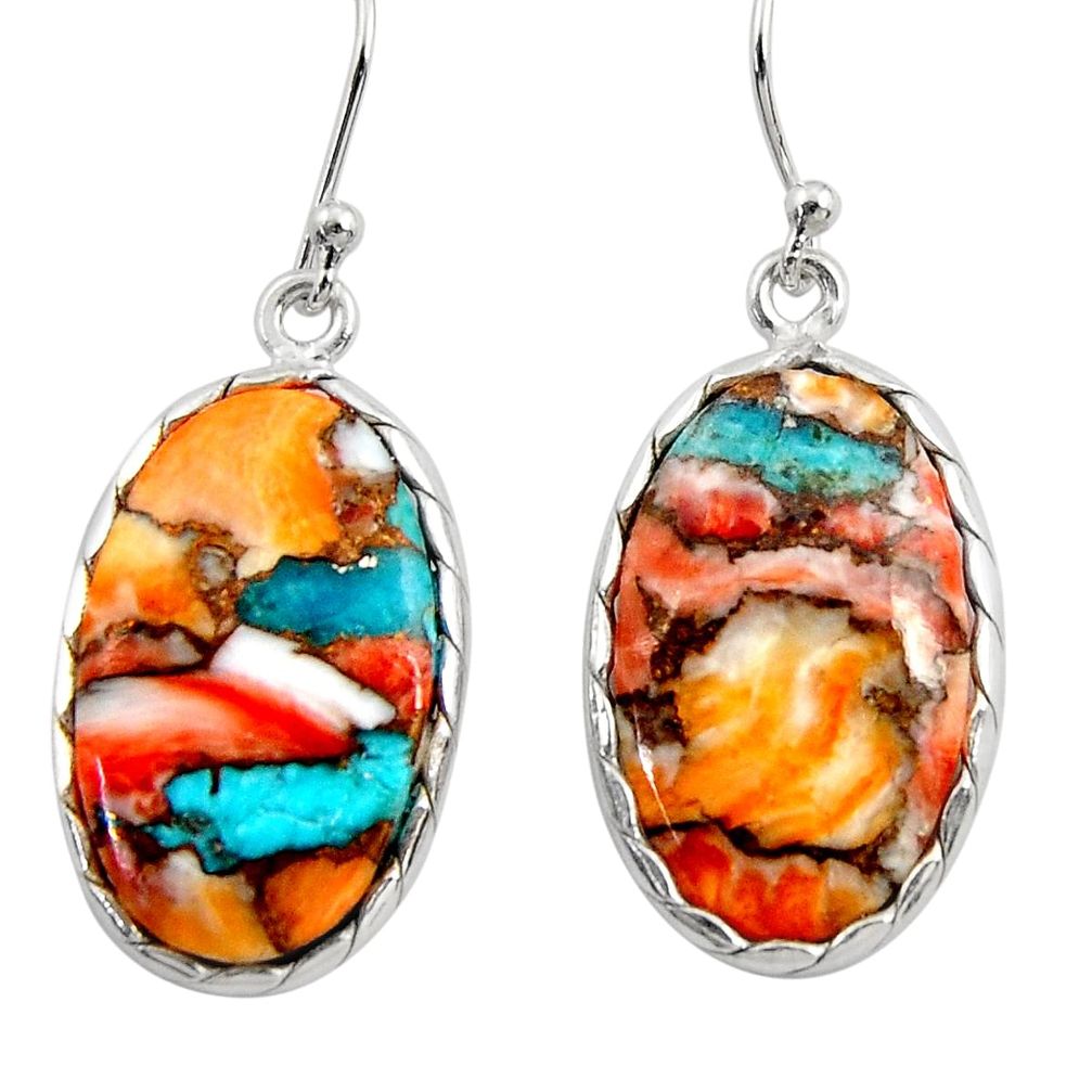 16.88cts multi color spiny oyster arizona turquoise 925 silver earrings r29313