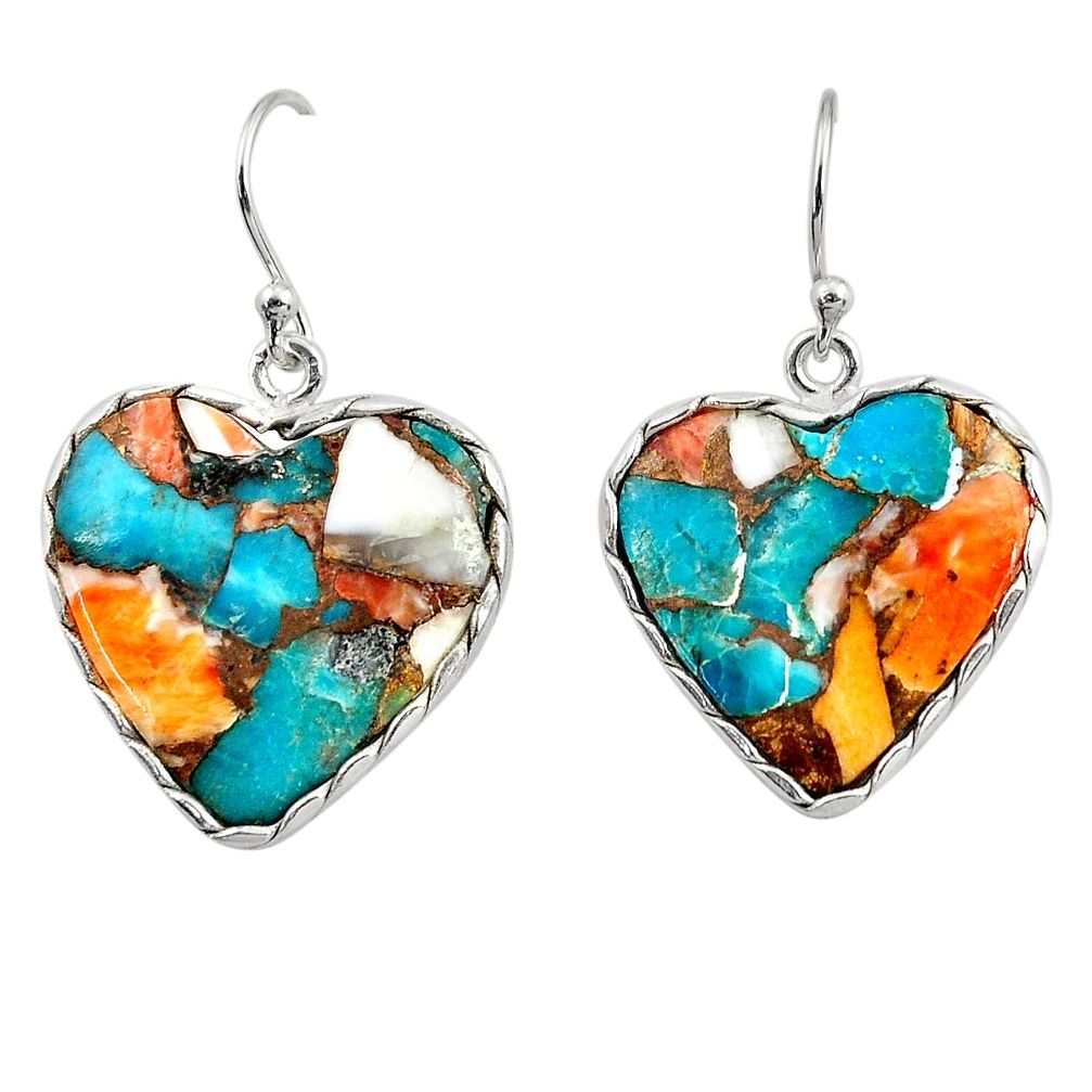 19.29cts multi color spiny oyster arizona turquoise 925 silver earrings r29319