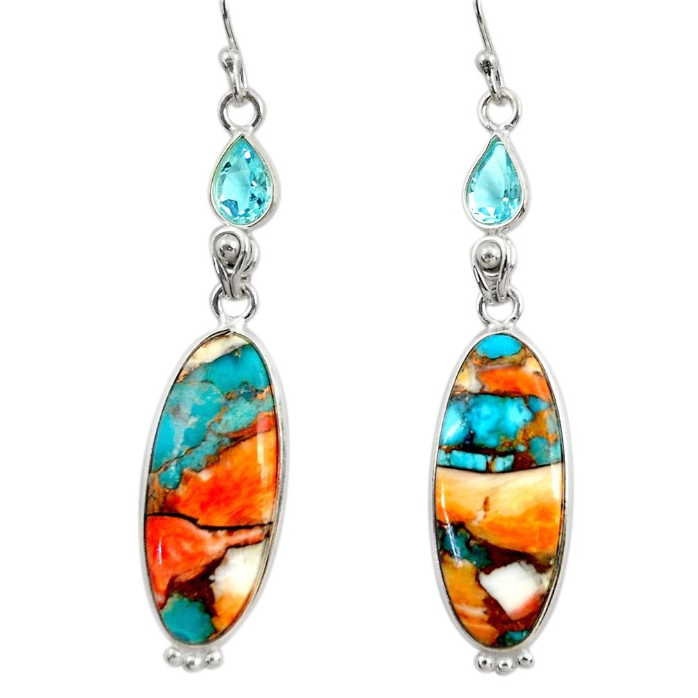 19.29cts multi color spiny oyster arizona turquoise 925 silver earrings r29328