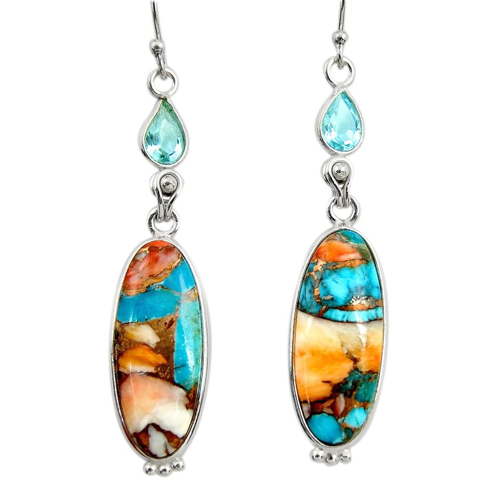 18.70cts multi color spiny oyster arizona turquoise 925 silver earrings r29334