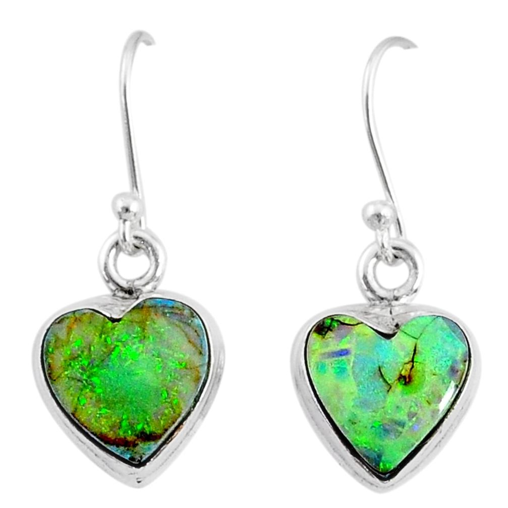 6.19cts multi color sterling opal 925 sterling silver heart earrings r70181