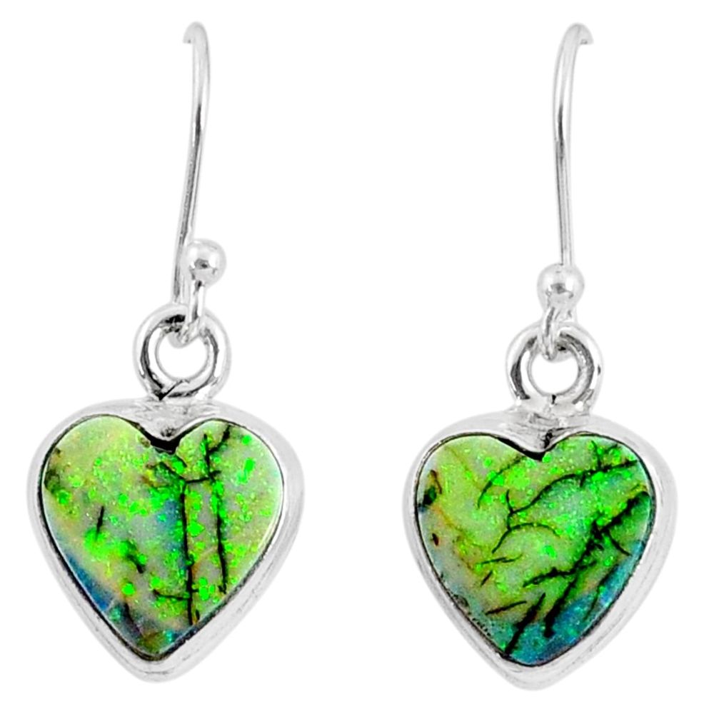 6.23cts multi color sterling opal 925 sterling silver heart earrings r70183