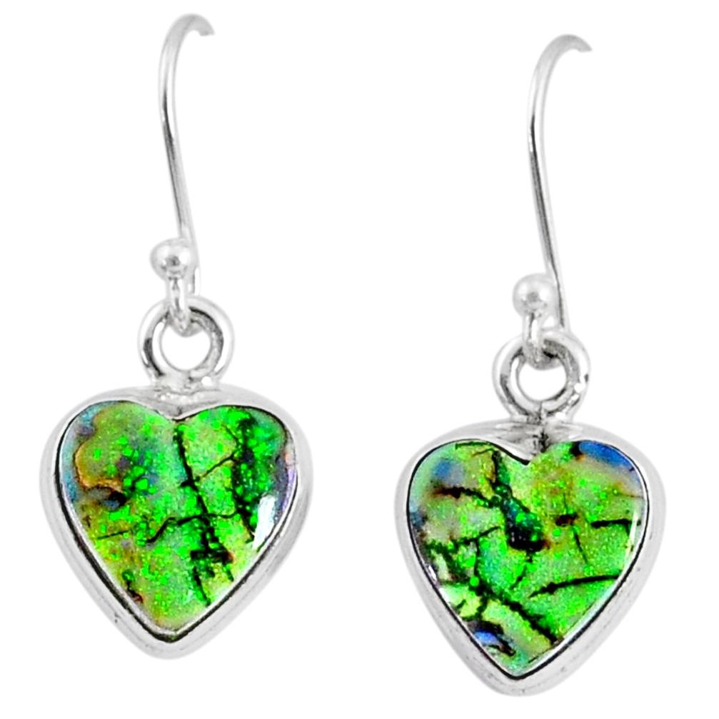 6.61cts multi color sterling opal 925 sterling silver heart earrings r70185