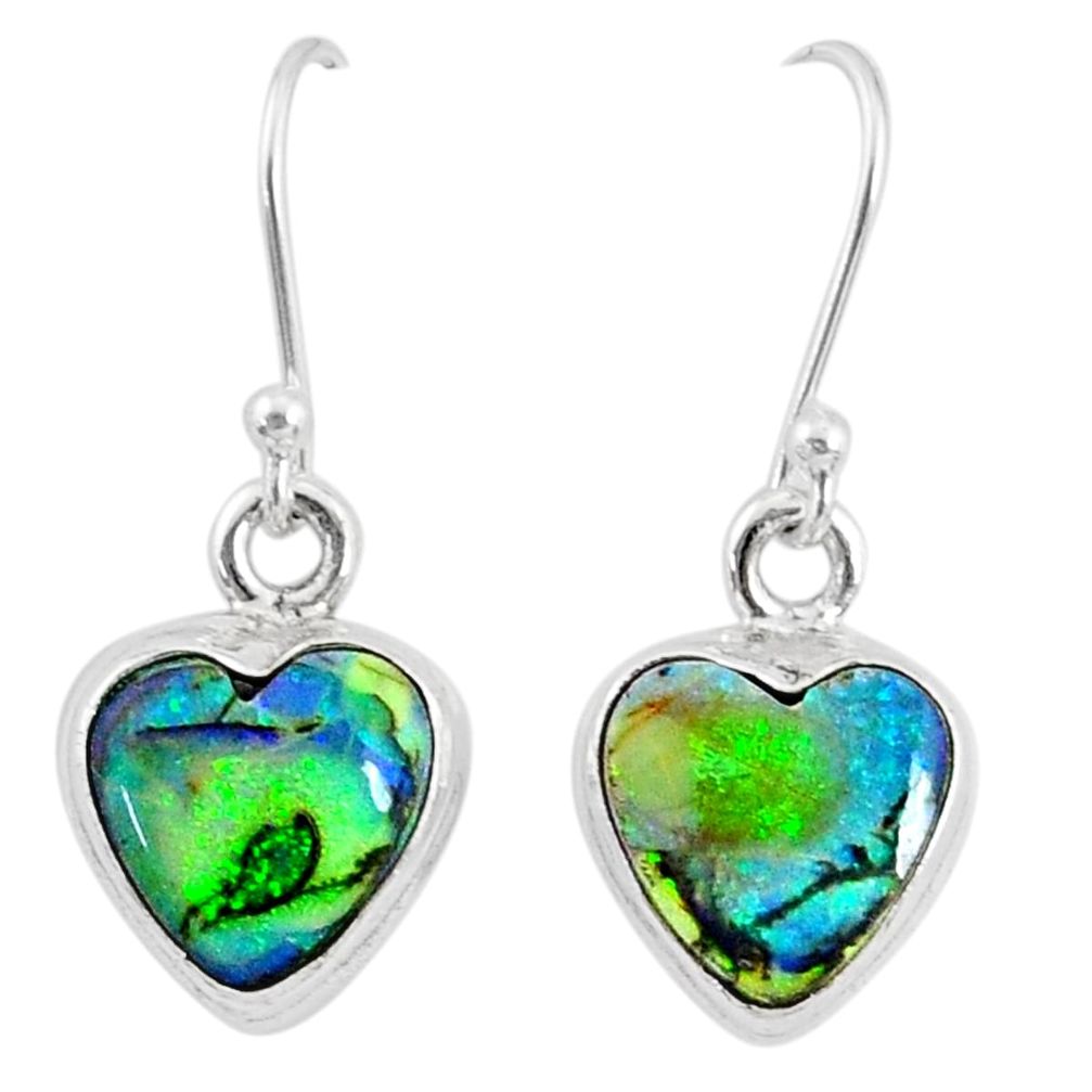 6.19cts multi color sterling opal 925 sterling silver heart earrings r70186