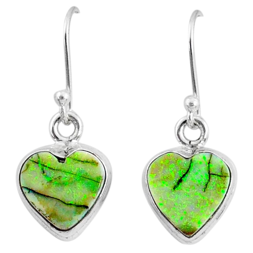 6.59cts multi color sterling opal 925 sterling silver heart earrings r70187