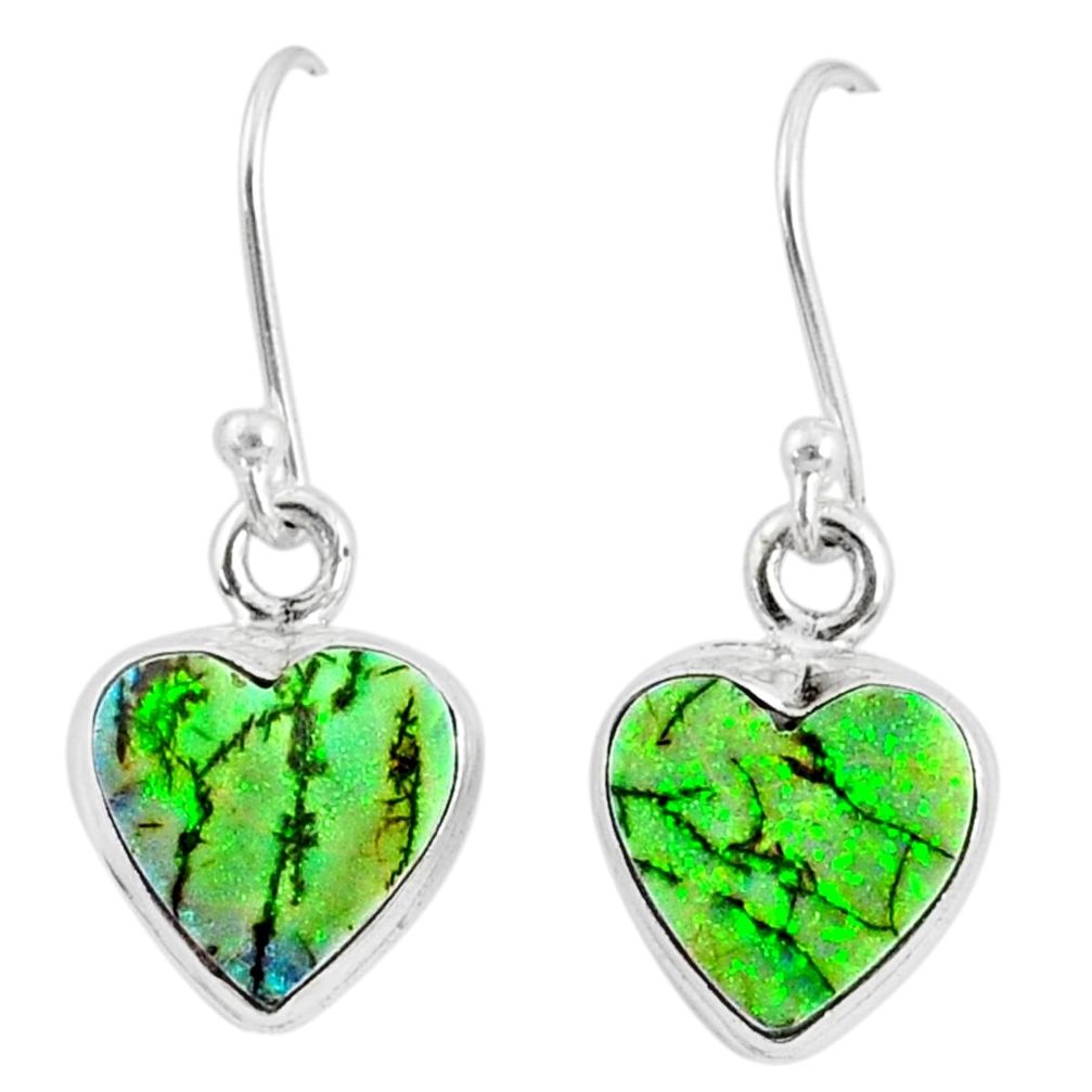 6.19cts multi color sterling opal 925 sterling silver heart earrings r70189