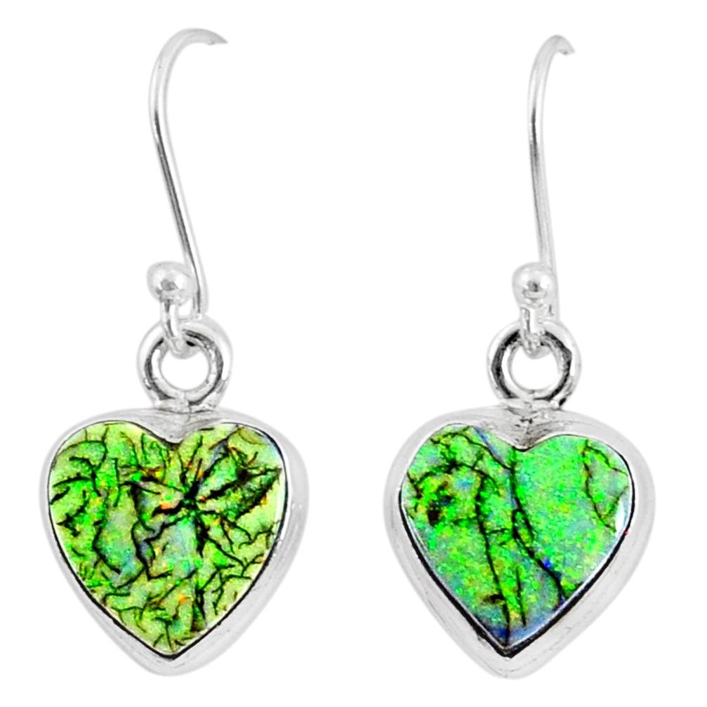 6.10cts multi color sterling opal 925 sterling silver heart earrings r70190