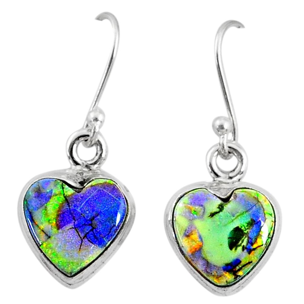 6.19cts multi color sterling opal 925 sterling silver heart earrings r70191