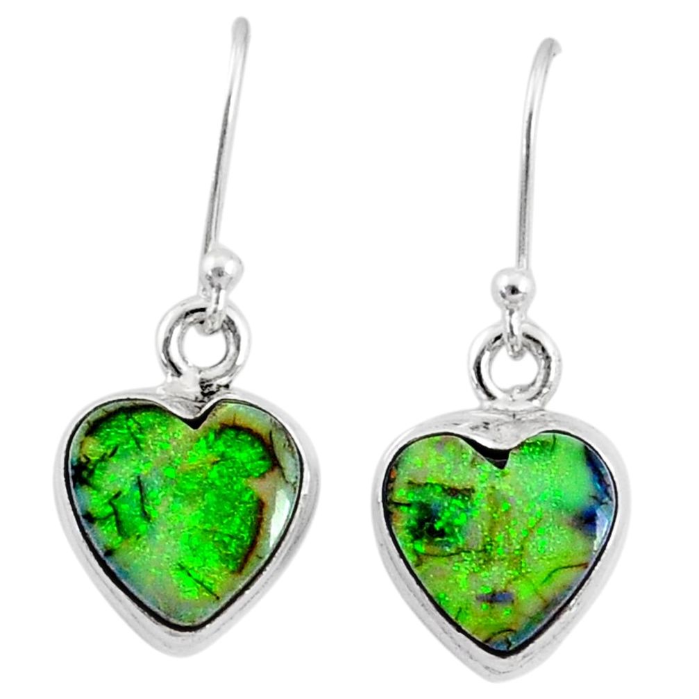 6.38cts multi color sterling opal 925 sterling silver heart earrings r70194