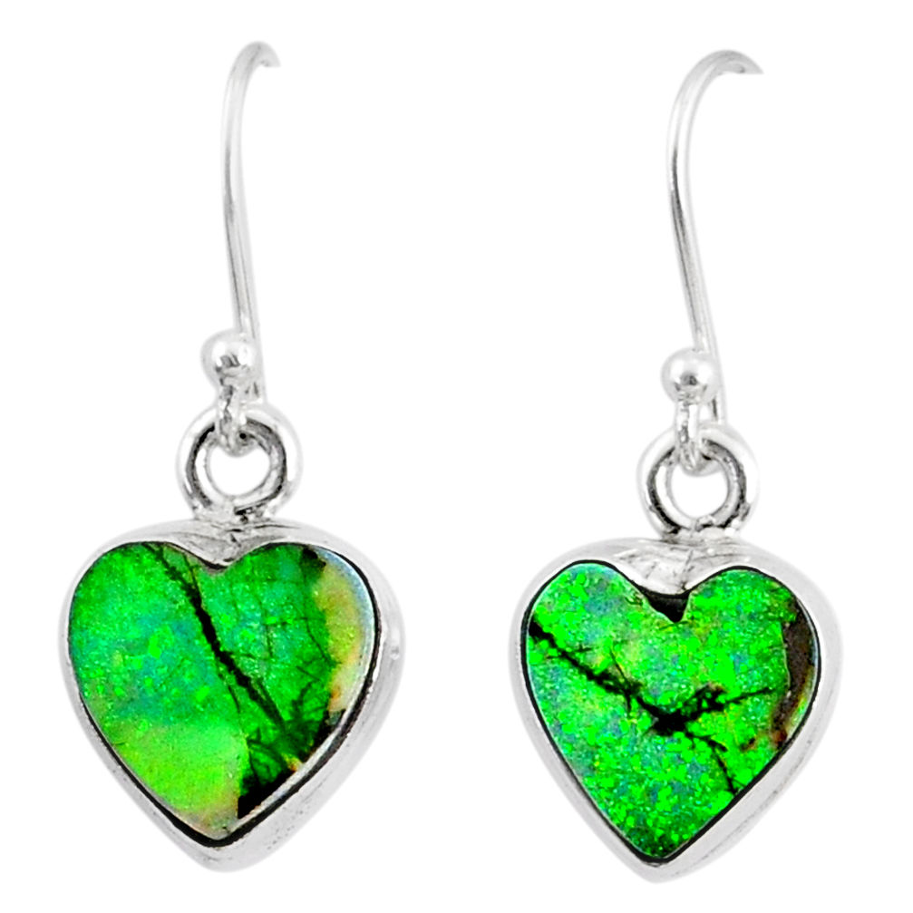 6.61cts multi color sterling opal 925 sterling silver heart earrings r70197