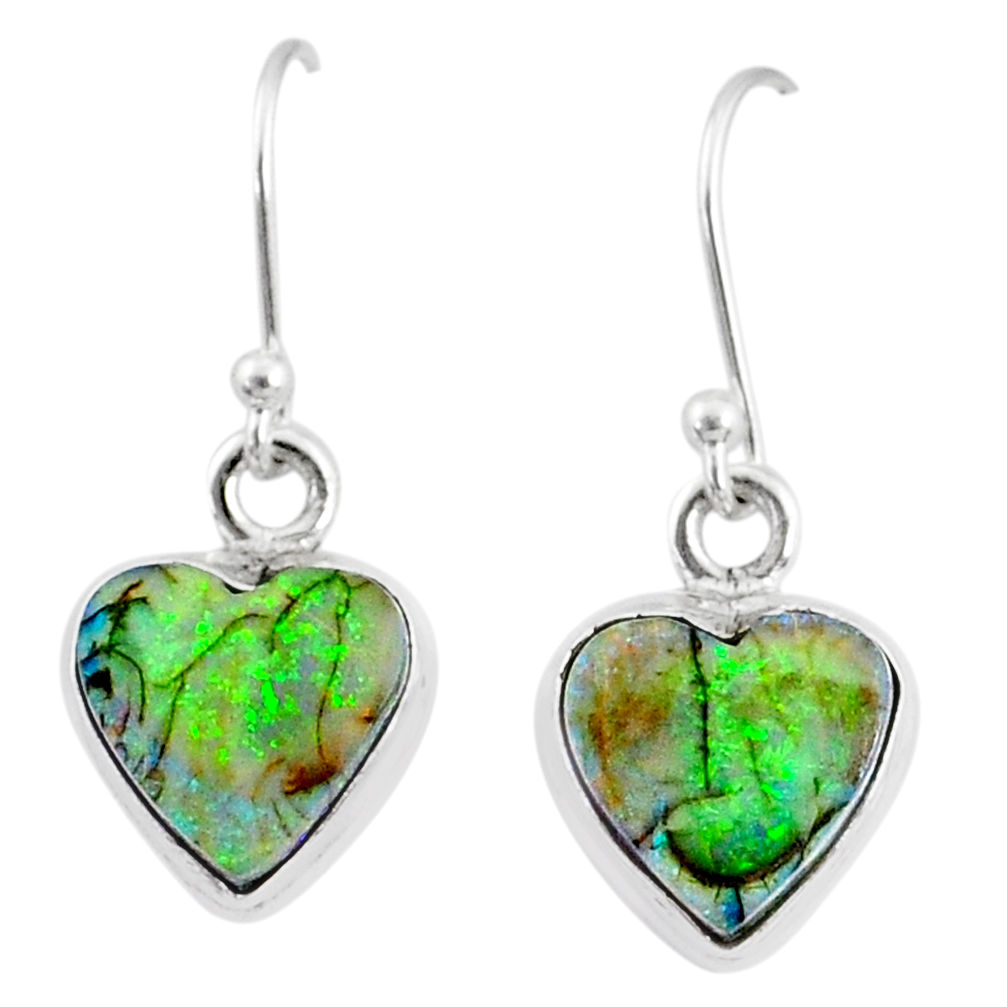 6.19cts multi color sterling opal 925 sterling silver heart earrings r70198