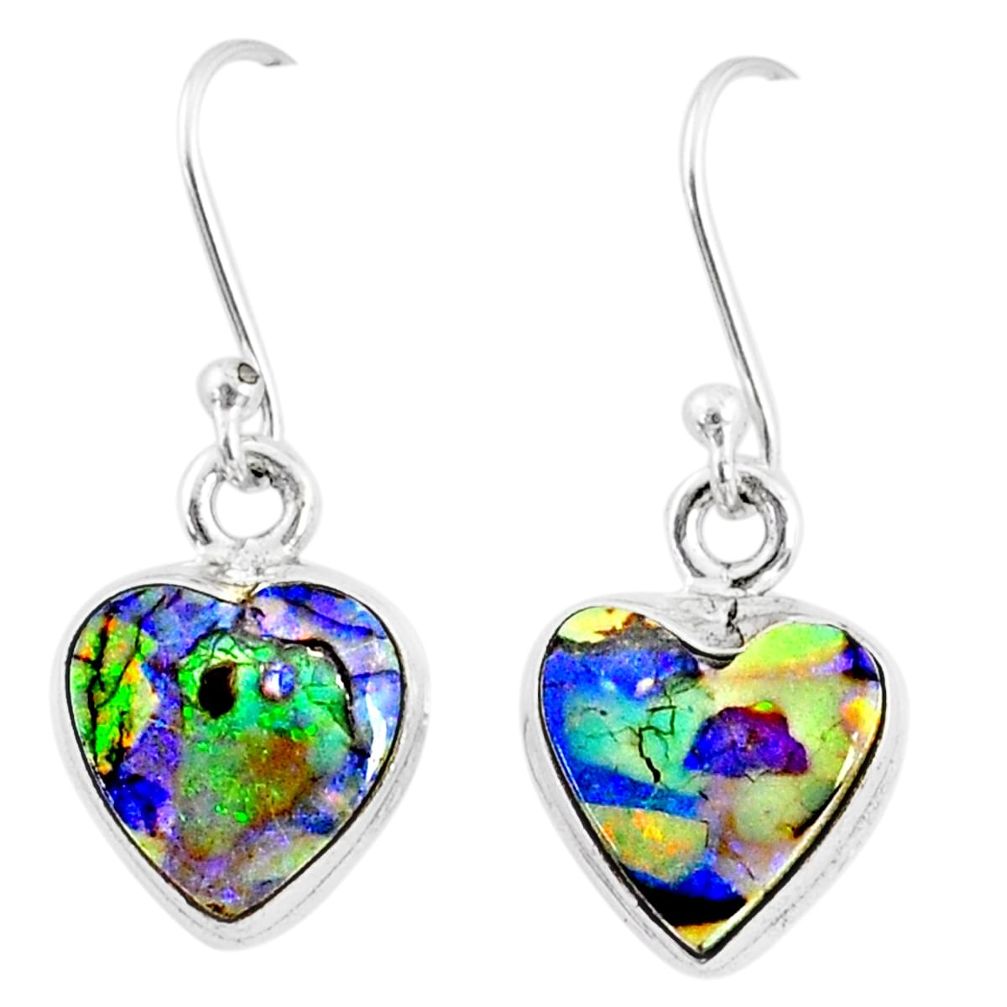 6.61cts multi color sterling opal 925 sterling silver heart earrings r70200