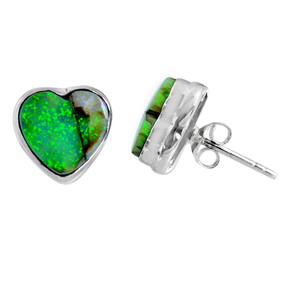 4.83cts multi color sterling opal 925 sterling silver heart stud earrings r62920