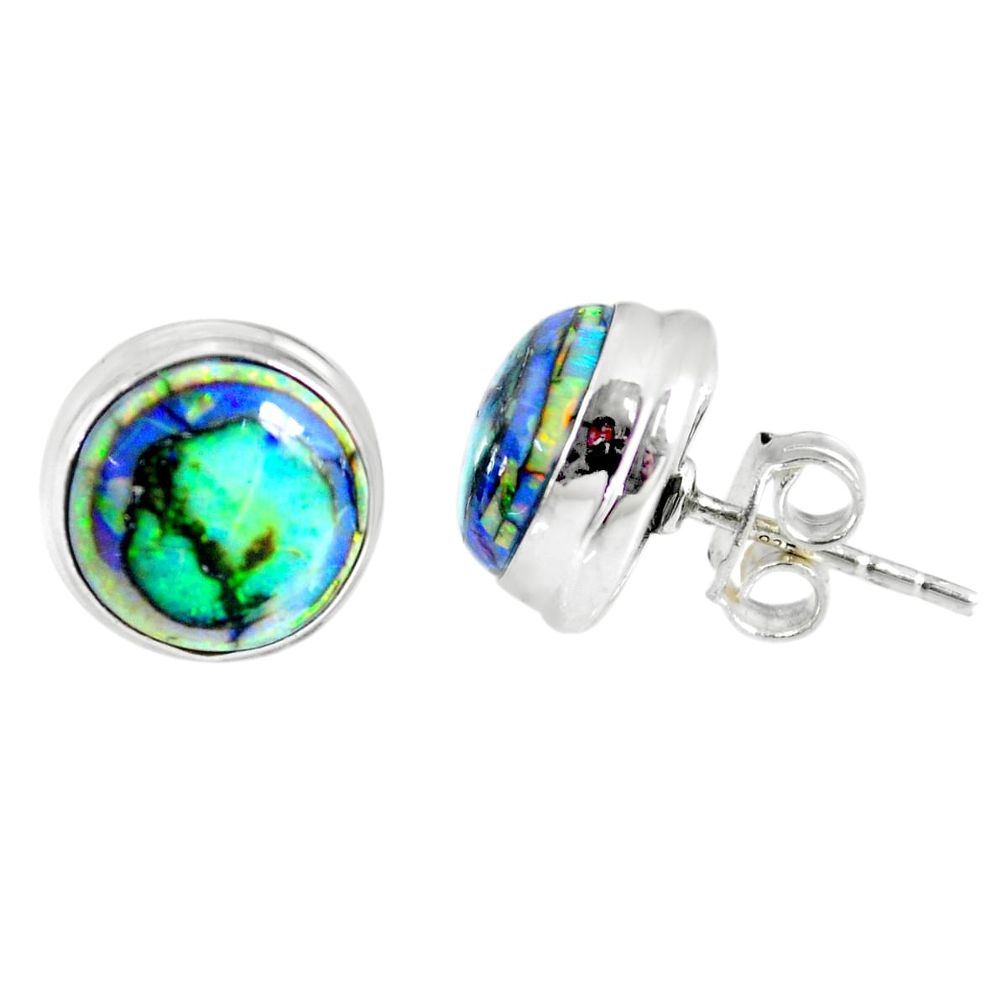 5.87cts multi color sterling opal 925 sterling silver stud earrings r62880