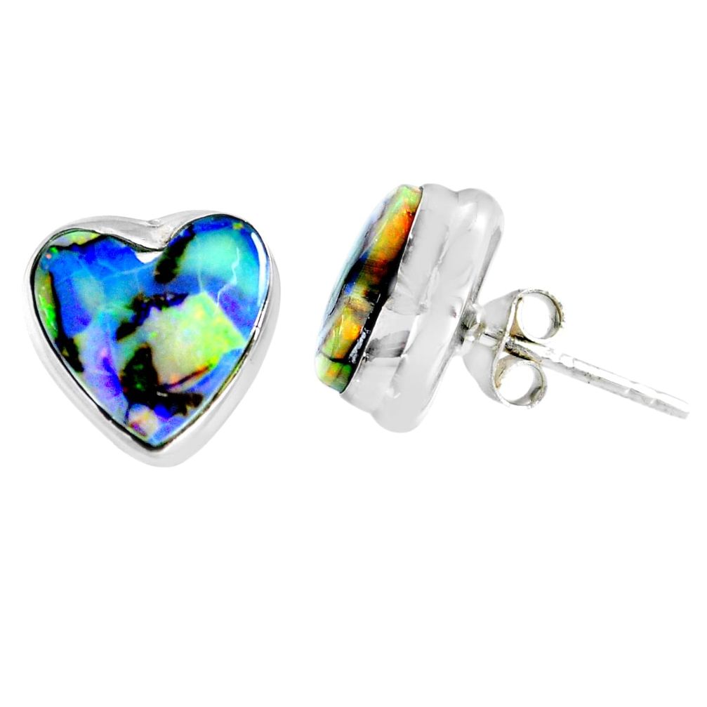 4.91cts multi color sterling opal heart 925 sterling silver stud earrings r62846