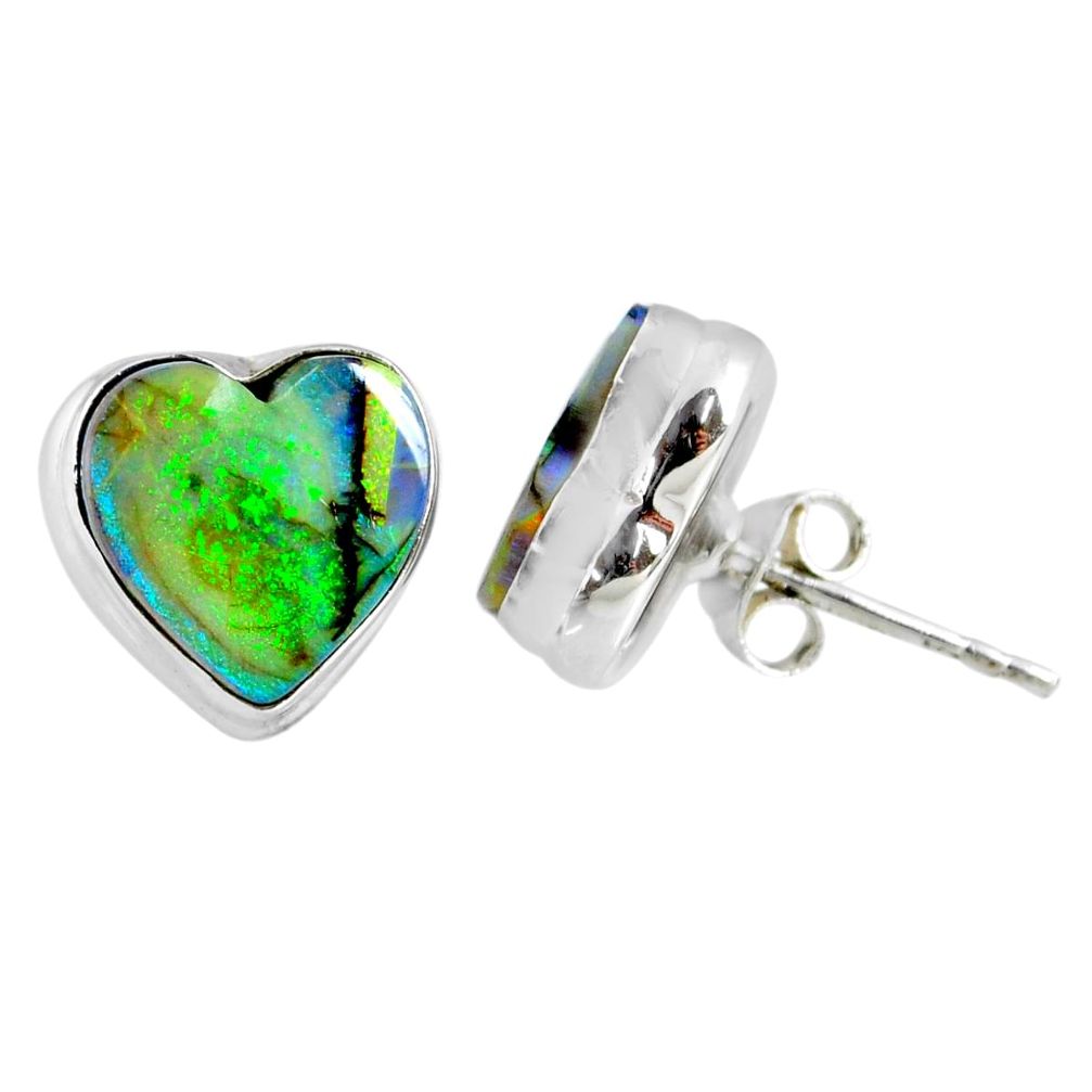 4.85cts multi color sterling opal heart 925 sterling silver stud earrings r62851