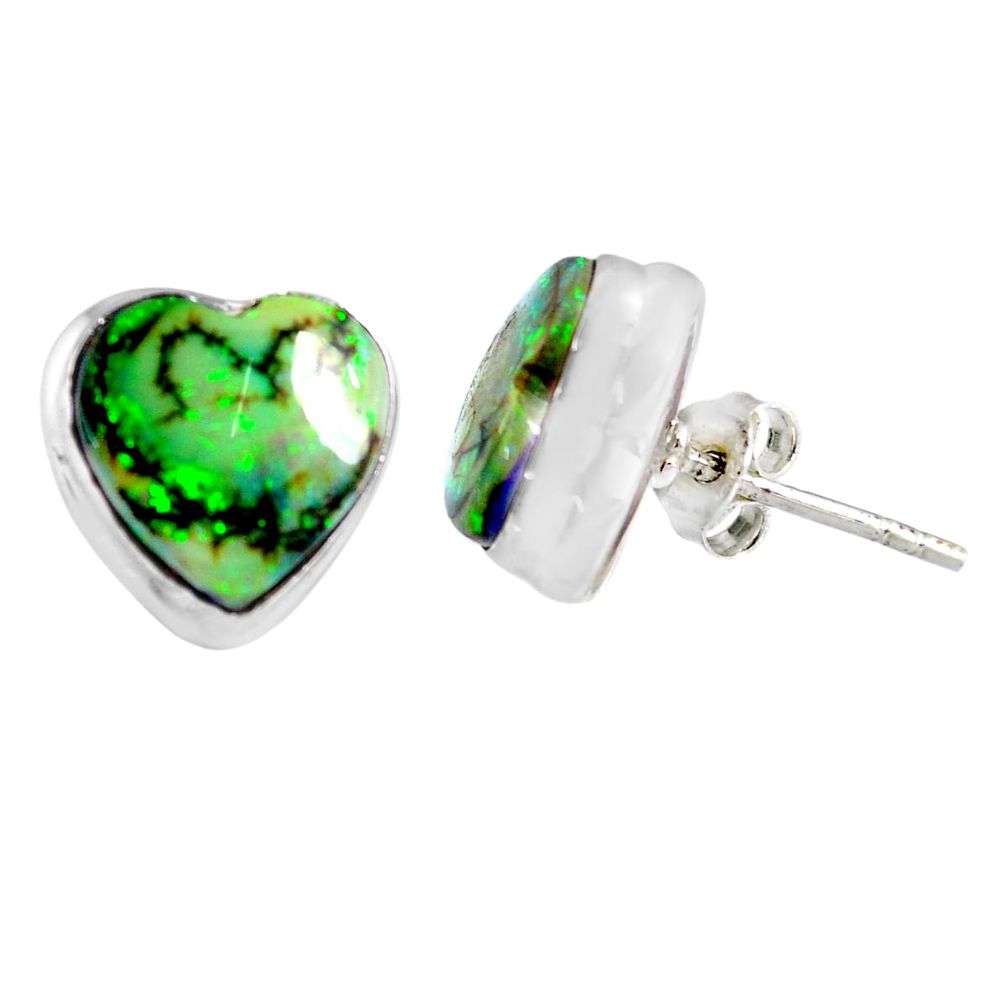 5.22cts multi color sterling opal heart 925 sterling silver stud earrings r62852