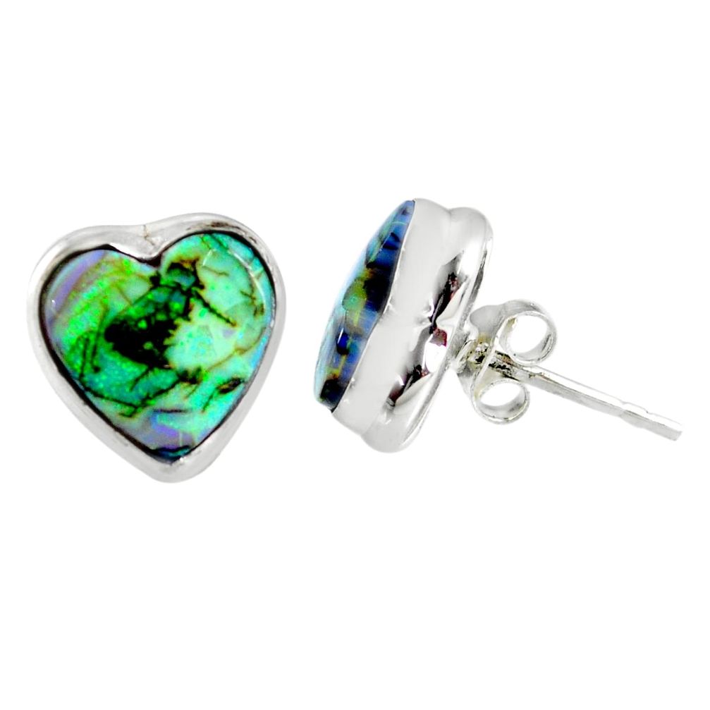 4.85cts multi color sterling opal heart 925 sterling silver stud earrings r62855