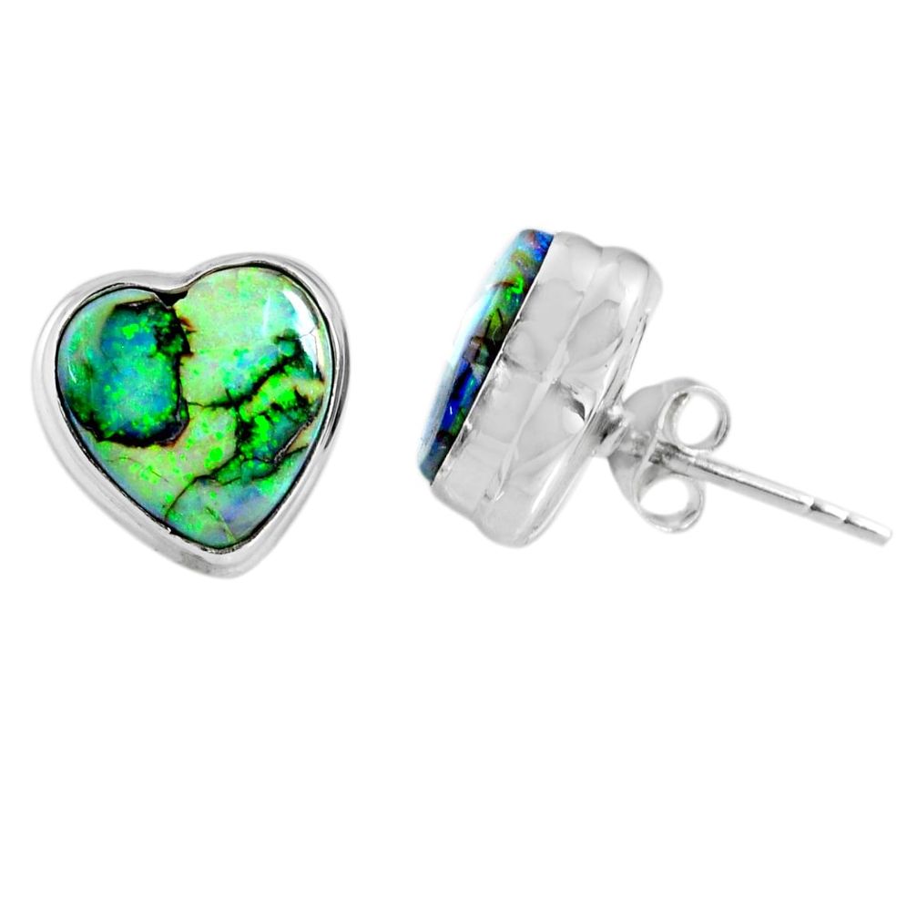 4.83cts multi color sterling opal heart 925 sterling silver stud earrings r62915