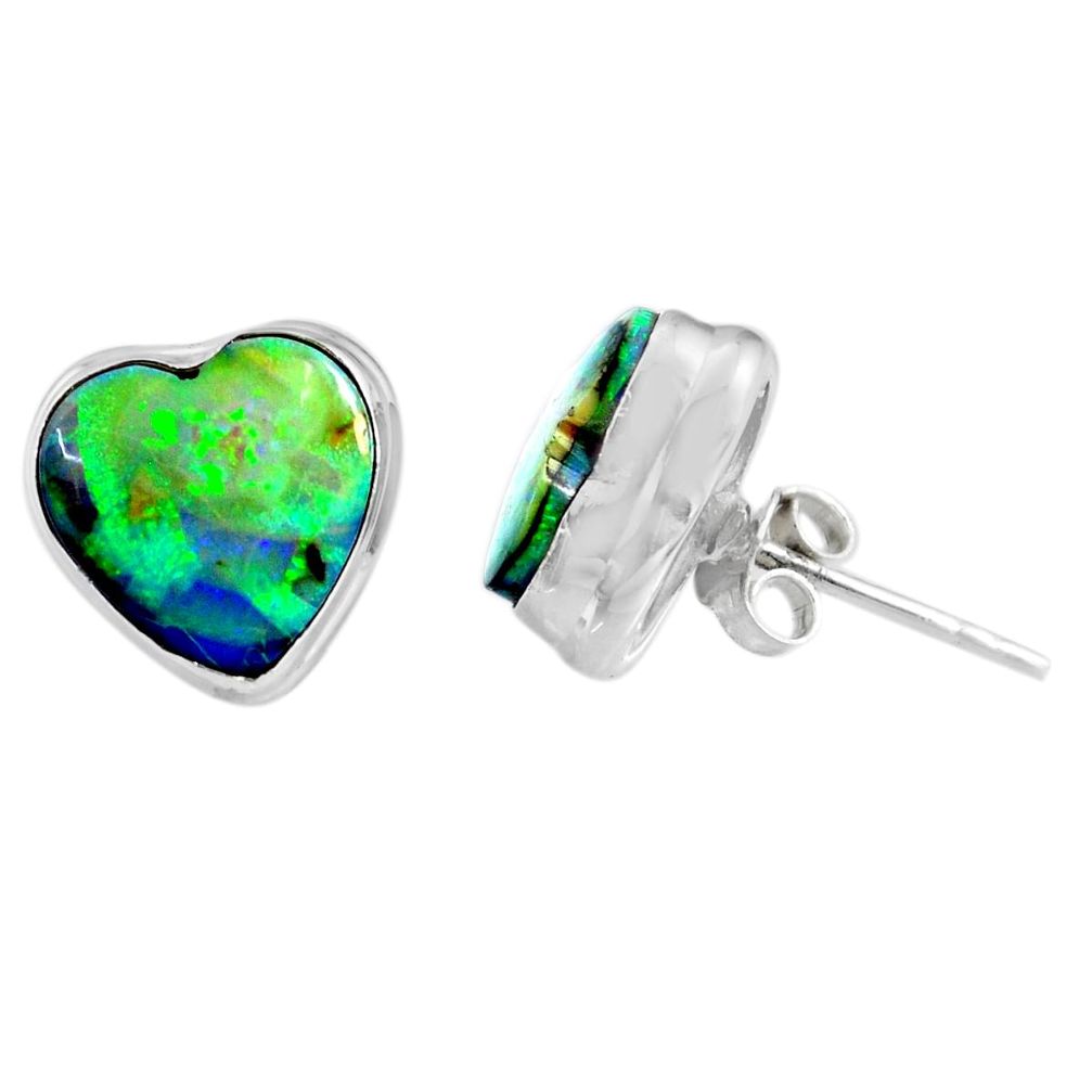 4.83cts multi color sterling opal heart 925 sterling silver stud earrings r62916