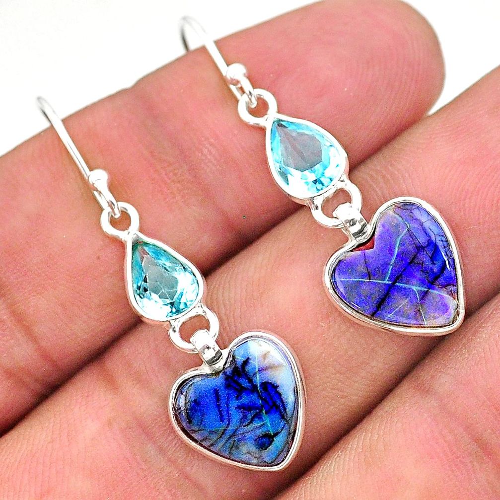 6.97cts multi color sterling opal topaz 925 silver dangle earrings t24787