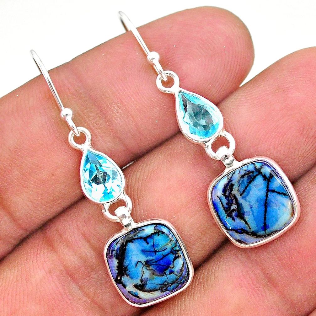 6.79cts multi color sterling opal topaz 925 silver dangle earrings t24797