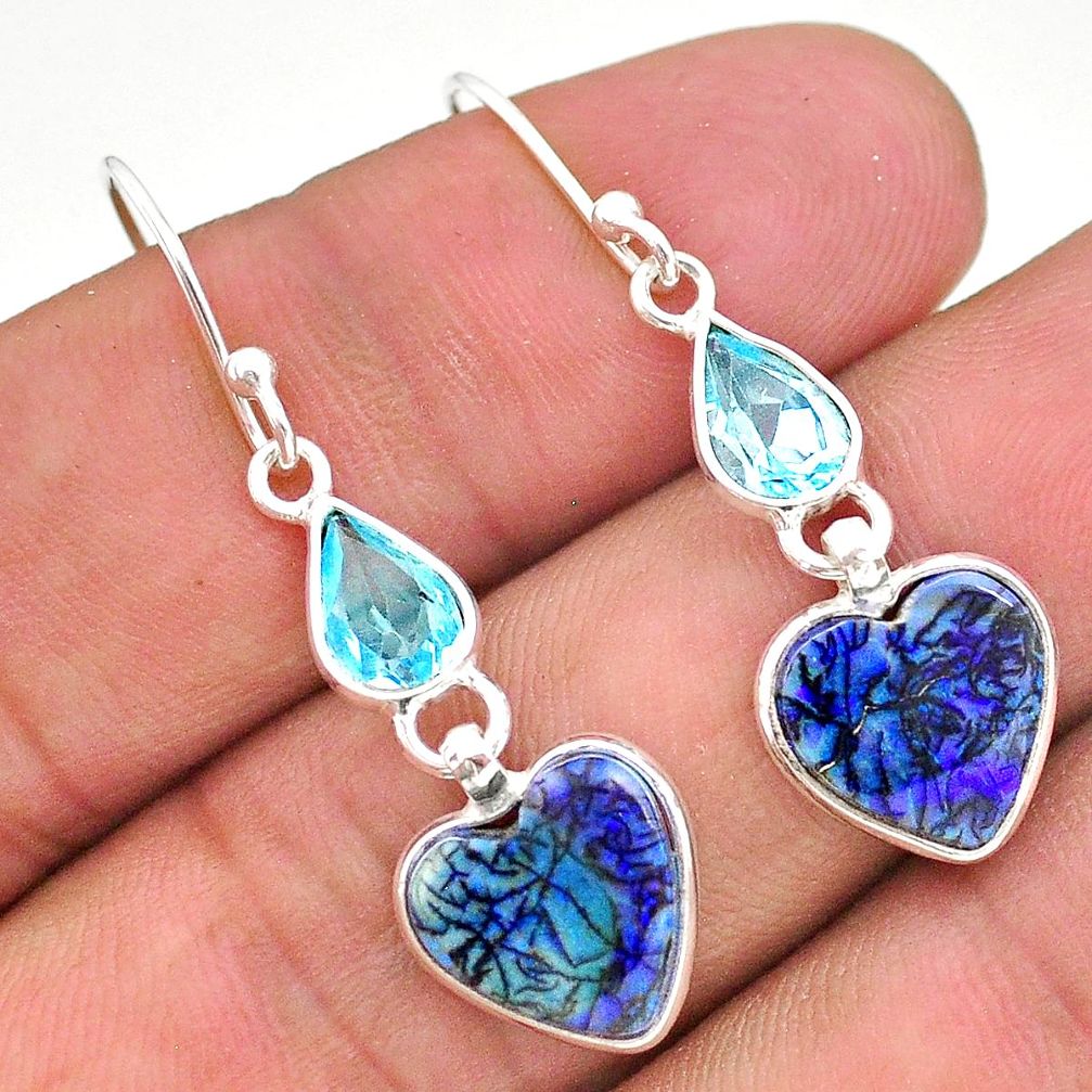 6.89cts multi color sterling opal topaz 925 silver dangle earrings t24806