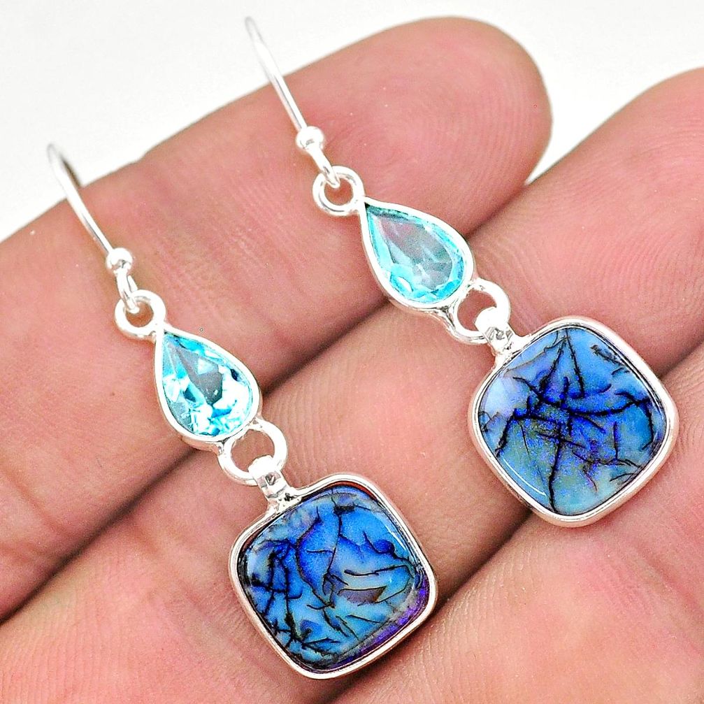 7.36cts multi color sterling opal topaz 925 silver dangle earrings t24819