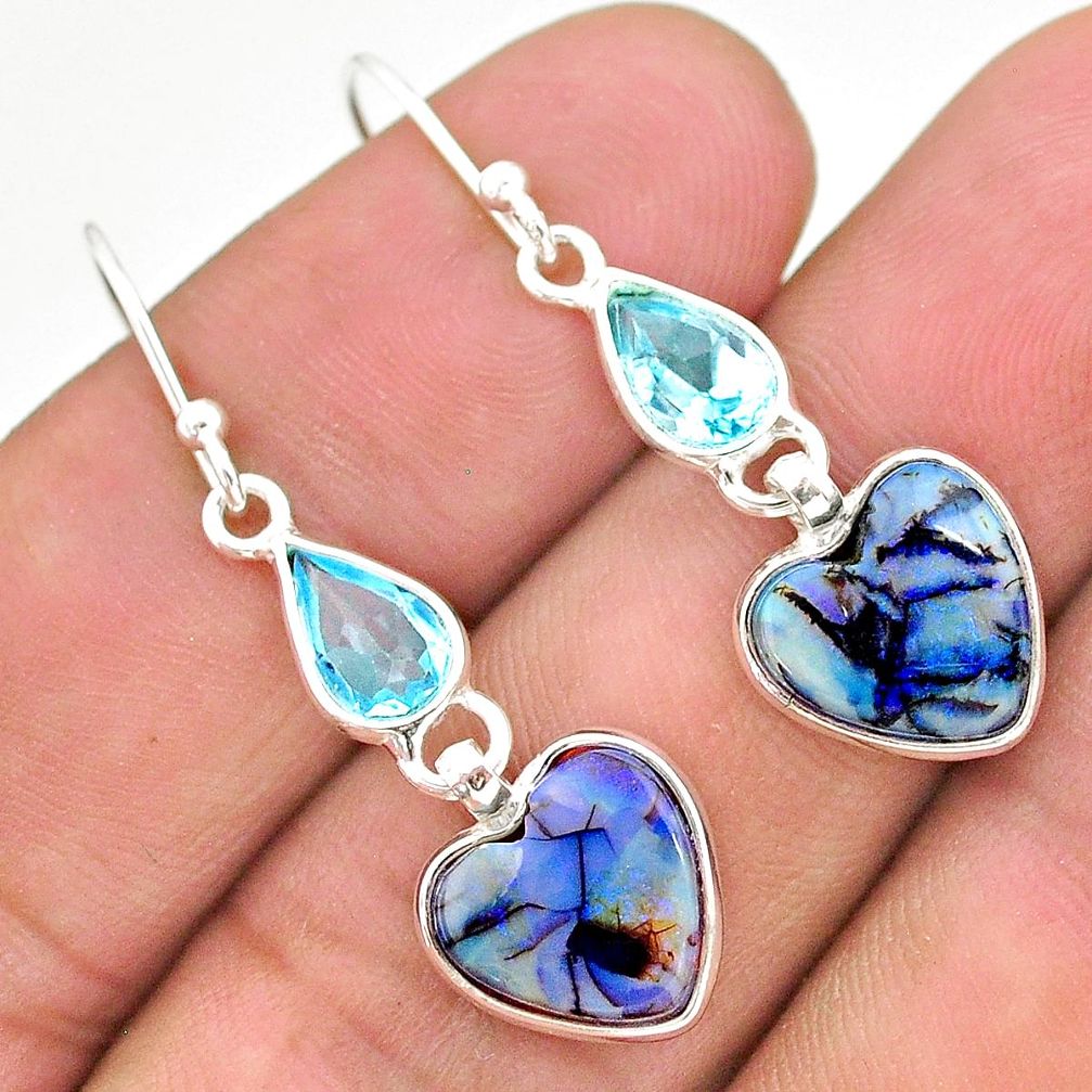 6.86cts multi color sterling opal topaz 925 silver dangle earrings t24820