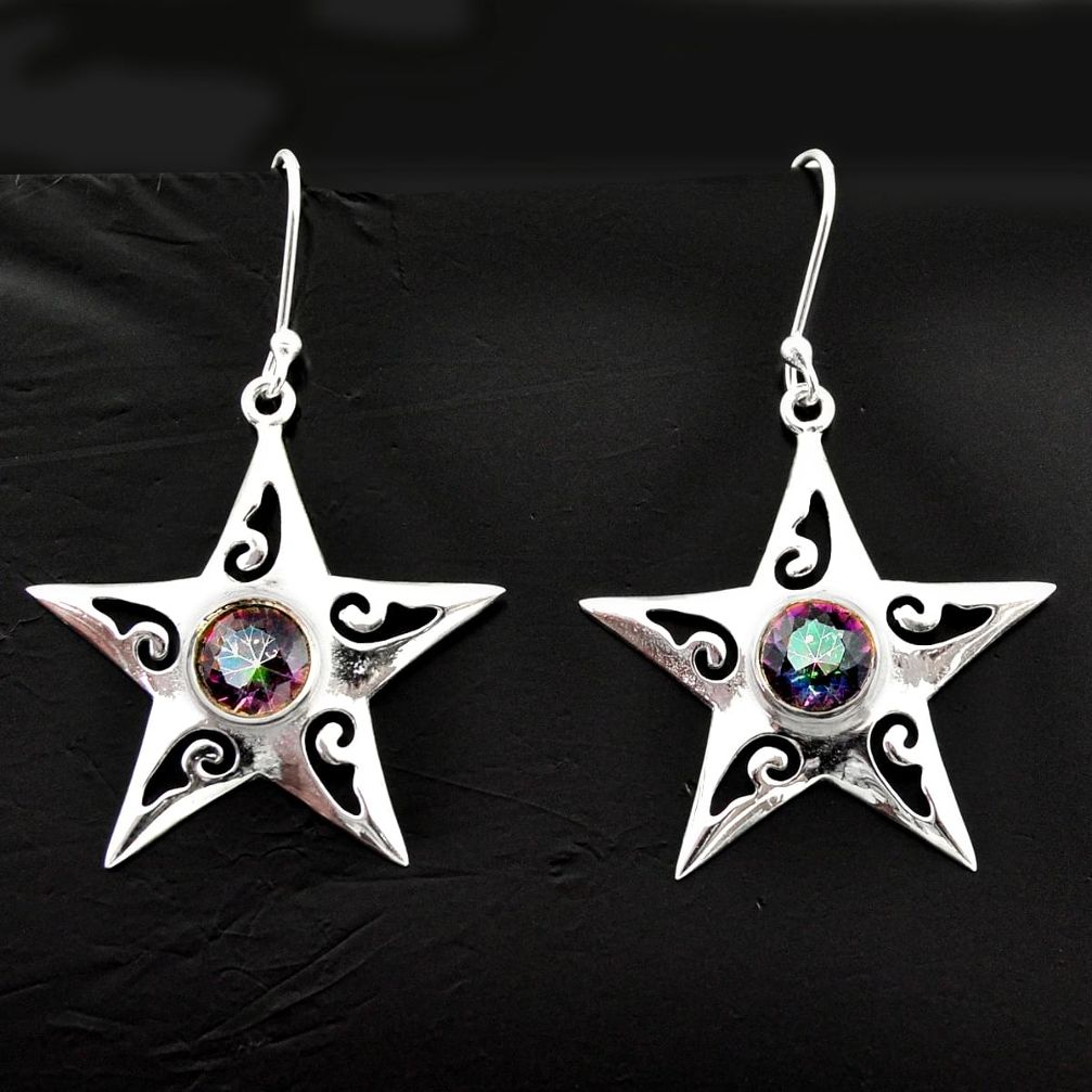 5.08cts multicolor rainbow topaz 925 sterling silver dangle star earrings d40048