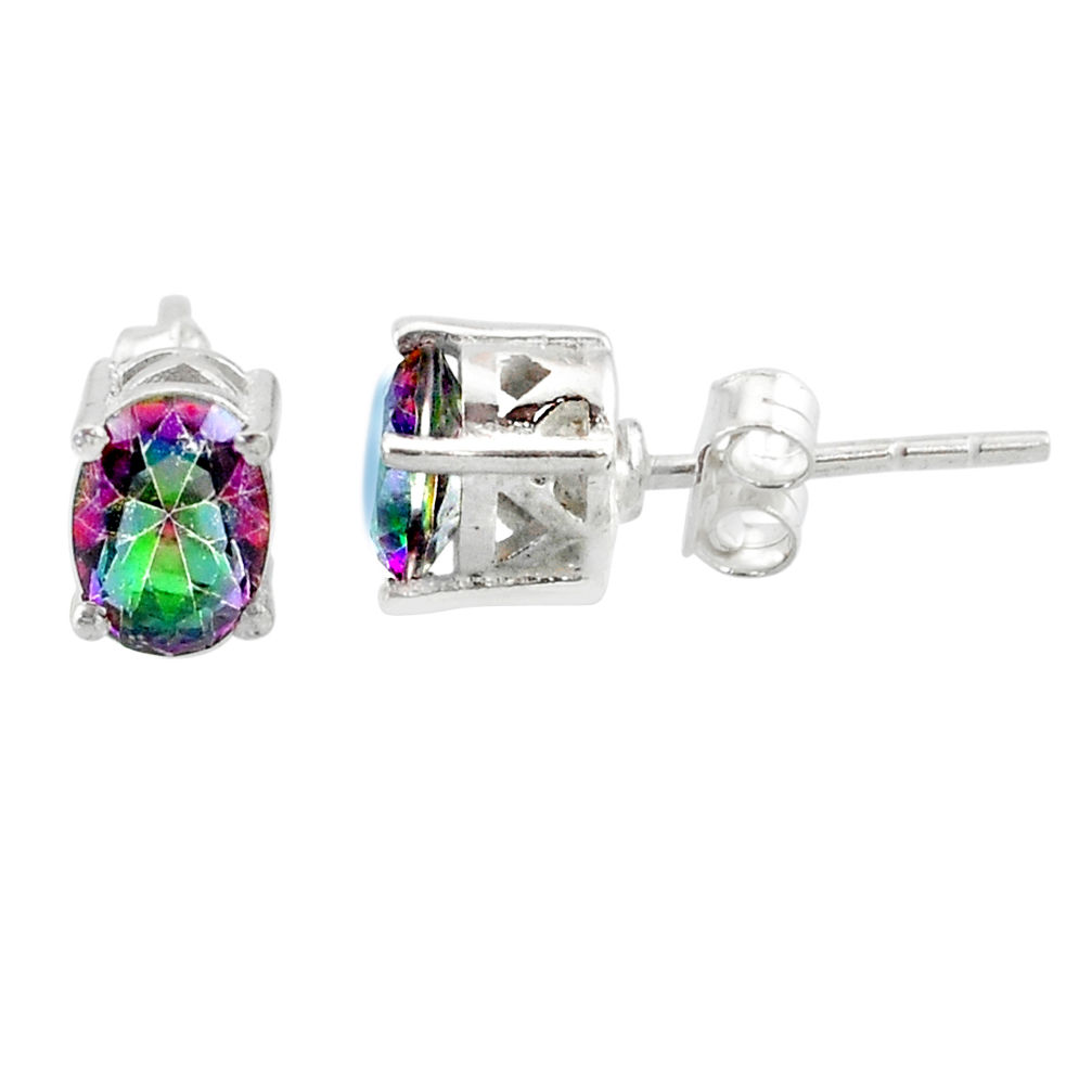 3.04cts multicolor rainbow topaz 925 sterling silver stud earrings r87458