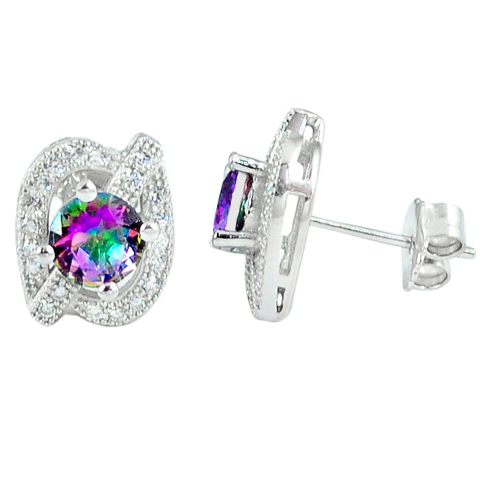 LAB 5.11cts multicolor rainbow topaz topaz 925 sterling silver stud earrings c10550