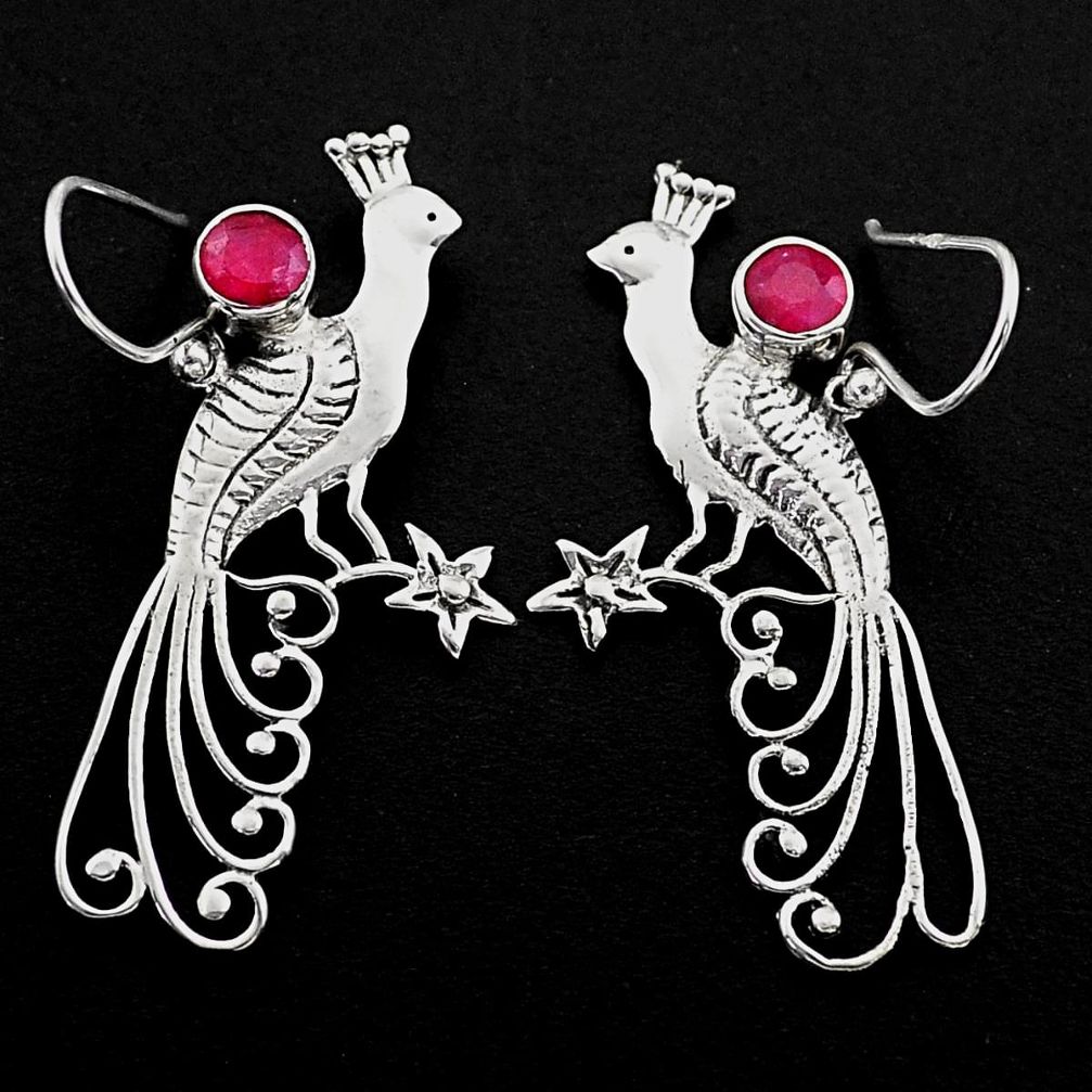 1.98cts southwestern style natural ruby silver dangle peacock earrings t62046