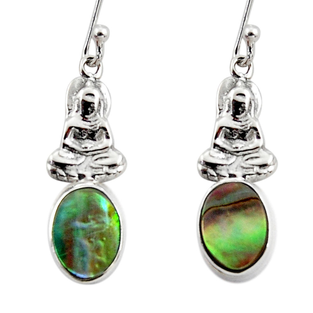 3.03cts natural abalone paua seashell 925 silver buddha charm earrings r48237