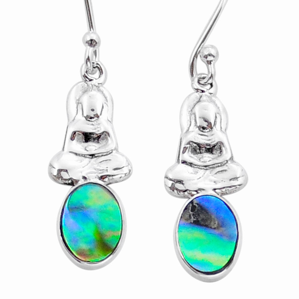 1.61cts natural abalone paua seashell 925 silver buddha charm earrings y15592