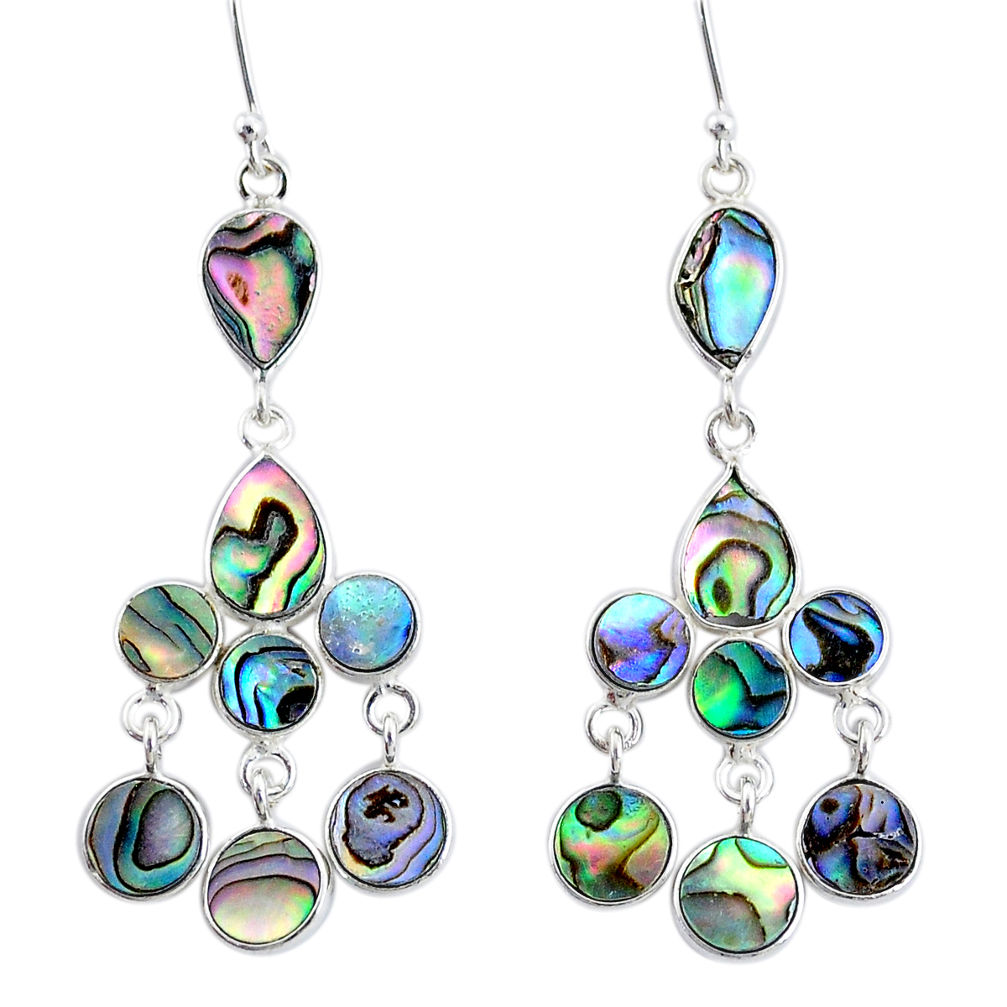 12.12cts natural abalone paua seashell 925 silver chandelier earrings t4678
