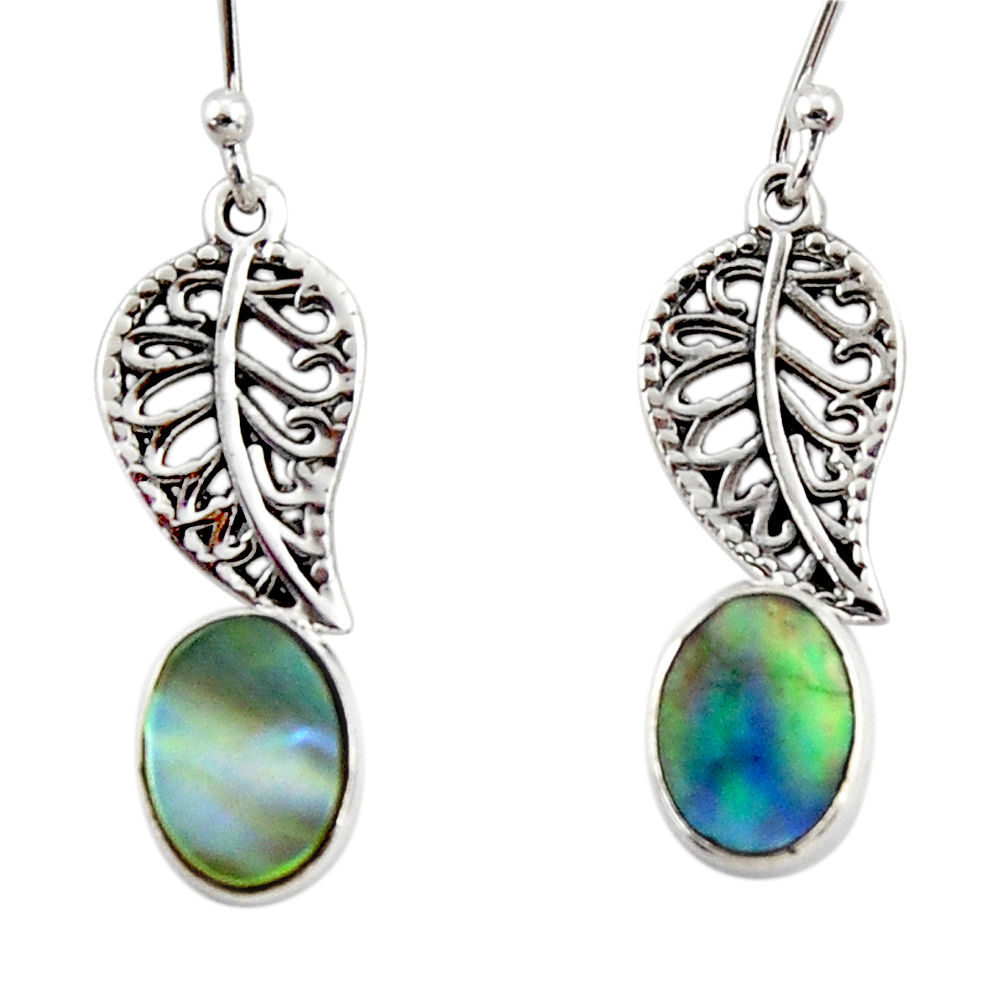 3.09cts natural abalone paua seashell 925 silver deltoid leaf earrings r48205