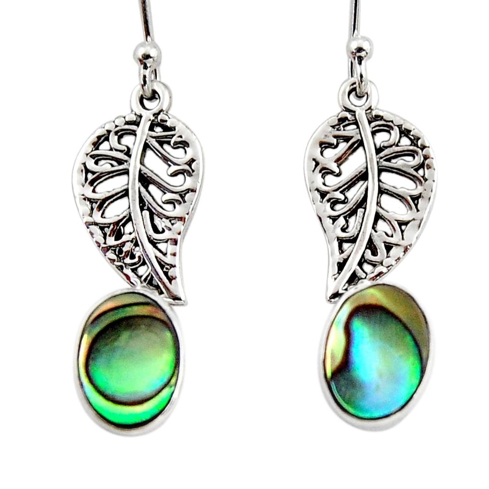 3.32cts natural abalone paua seashell 925 silver deltoid leaf earrings r48229