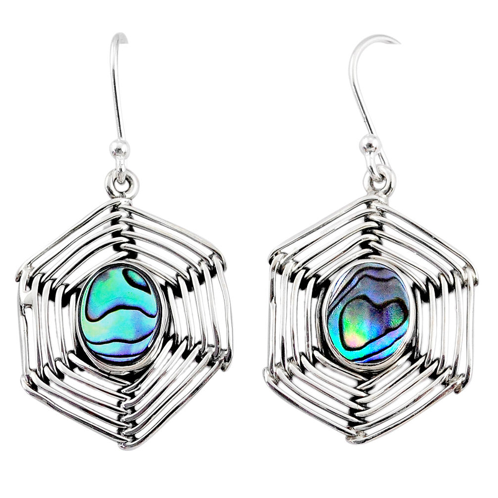 5.34cts natural abalone paua seashell 925 silver spider web earrings r67868