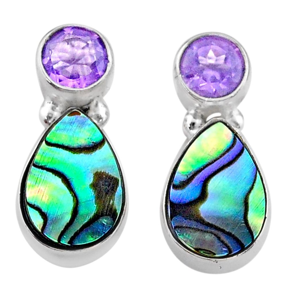 6.50cts natural abalone paua seashell amethyst 925 silver stud earrings t47295